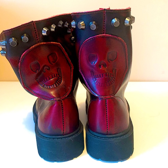burnt red combat style studded boots - Picture 6 of 6